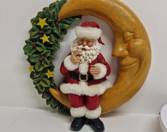 Vintage Christmas Wreath Santa  Crescent Moon Wreath Midwest 14" Holiday D50
