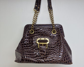 Vintage APT. 9 Brown Faux Croc Shoulder Bag Handbag D49