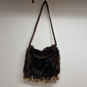 Vintage Braun Kunstpelz Geldbörse Weiche Schulter Hobo Handtasche D41