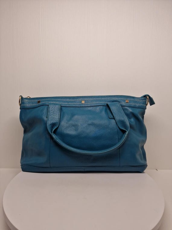 Cuore Pelle Amelia Bag Teal Leather Tote Large Purse Zipper Closure Pockets Etsy