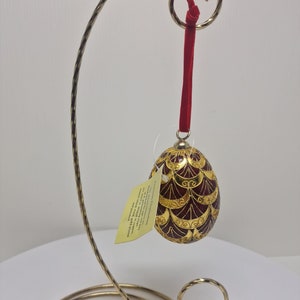 Vintage Cloisonne Rot Goldton Ei Form Weihnachtsbaum Ornament Emaille D43