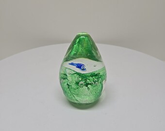 Vintage Hand Blown Glass Paperweight Egg Tear Drop 4” - Dolphin Under Water D48