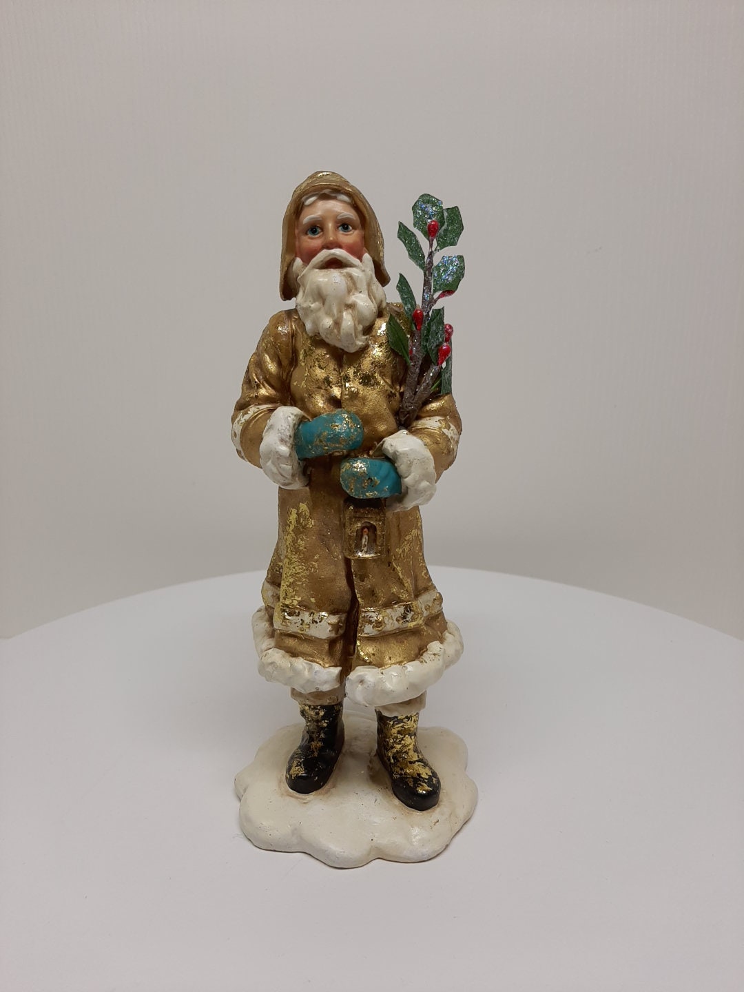 Department 56 Vintage Santa Claus Christmas Candle Holder Holly Leaf Candlestick