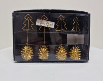 Department 56, 4 Golden Pine Cone Place Card Holders/Photo Clips Christmas  D51