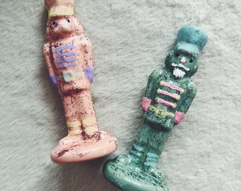 Set of Two, Mini Hand-painted Pastel Nutcracker Set/ Fireplace Decor for her