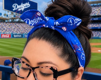 Dodgers Bow Headband • Baseball Knot Headband • LA Game Day Hair Accessory • Handmade Blue Headband