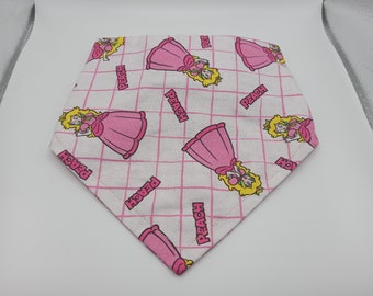 Pet Bandana: Princess Peach Reversible with Checkered Picnic Cherries bandana for dogs, puppies, cats, kittens and more!