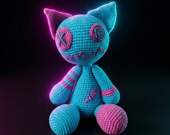 Creepy Crochet Cat Doll, Gothic Amigurumi Plush Toy, Weirdcore Stuffed Animal