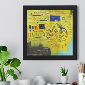 A 16&quot;x16&quot; Hollywood Africans Square Framed Print Template,Classic Wall Art for Home or Office Decor, Vintage Art, Jean-Michel Basquiat Print