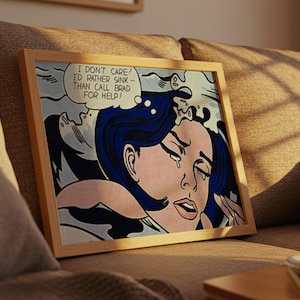 Drowning Girl Horizontal Framed Print Template, Classic Wall Art for Home Office Decor, Vintage Art, Roy Lichtenstein Print