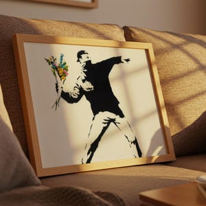 Love is in the Air Horizontal Framed Print Template, Classic Wall Art for Home Office Decor, Vintage Art, Banksy Print