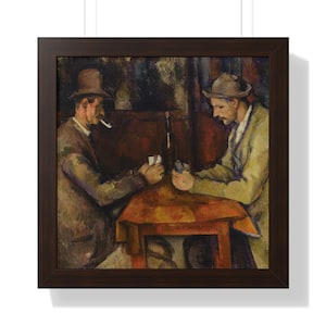 Modello di stampa con cornice quadrata "I giocatori di carte", arte murale classica per l'arredamento di casa e ufficio, arte vintage, stampa di Paul Cézanne