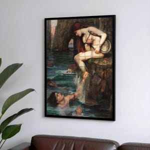 The Sirens Vertical Framed Print Template, Classic Art for Home or Office Decor, Vintage Art, John William Waterhouse  Print