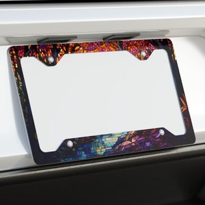 Forest Scene Metal License Plate Frame // Beautiful Stained Glass Mosaic Look // The Perfect Gift to Drive in Style