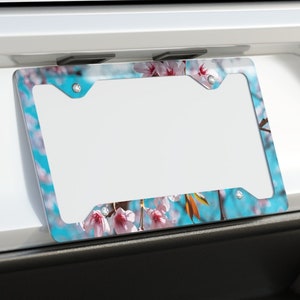 Cherry Blossoms License Plate Frame, Beautiful Japanese Sakura Flowers Vanity Plate Holder, The Perfect Gift to Drive in Style