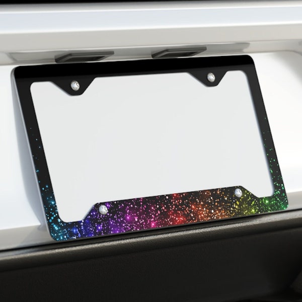 Glamorous Rainbow Glitter Look License Plate Frame, The Perfect Gift to Drive in Style! Black Colorful, SUPER SLIM ALUMINUM