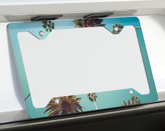 Palm Trees License Plate Frame, Vintage Retro Vibes Nostalgic California, Beautiful Vibrant Glossy Finish, Perfect Gift SUPER SLIM ALUMINUM