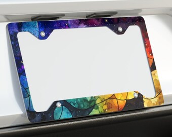Galaktyki Gwiazdy Księżyce Planety Akwarela Witraż Wygląd Metalowa Ramka Tablicy Rejestracyjnej, Jedź Stylowo! SUPER SMUKŁE ALUMINIUM Piękne Kolory