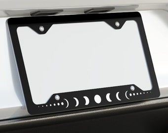 Moon Phases Metal License Plate Frame, Night Sky New Full Lunar Phases, The Perfect Gift, Luna Moons Night Sky Stars, ULTRA SLIM ALUMINUM