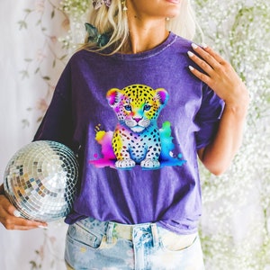 90s Inspired Leopard Shirt // Vintage Style Neon Rainbow // Adult Baby Animal T-Shirt // The Perfect Gift for Anyone Nostalgic!