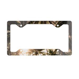 Palm Trees License Plate Frame, Vintage Retro Vibes Sunshine SUPER SLIM ALUMINUM Vibrant Glossy Finish imagem 2