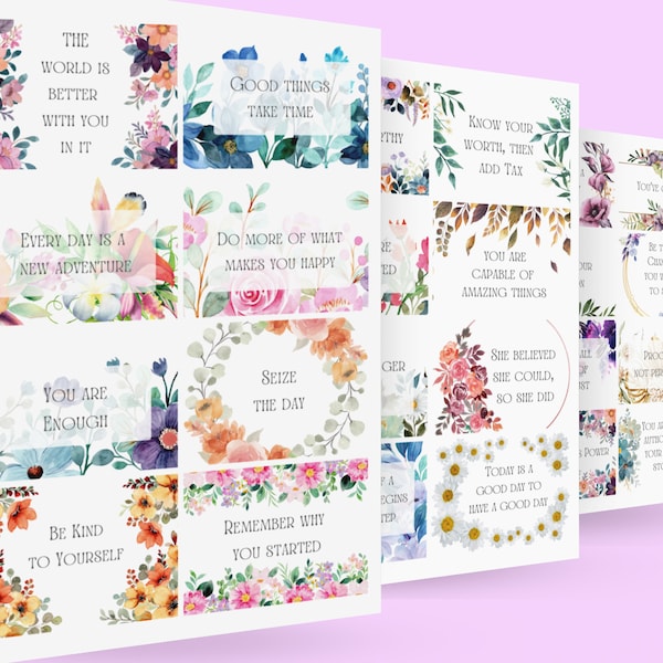 Floral Affirmations Print Bundle // 24 Inspiration Cards // Motivation for Women // Daily, Positivity,  Manifestation, Gratitude and Anxiety