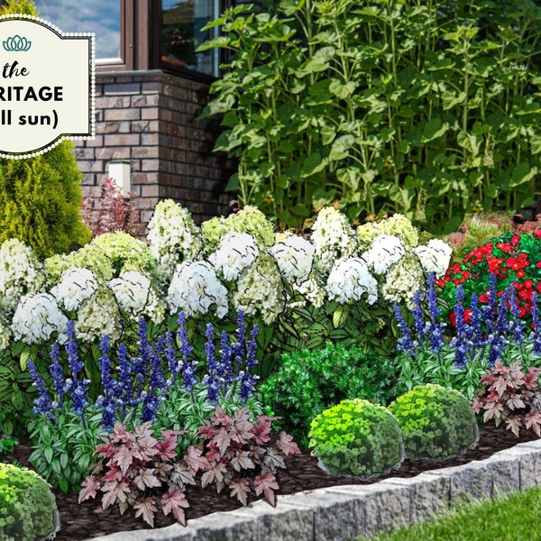 The Heritage (Full Sun) | Red, White & Blue Cottage Garden Landscape Design | Garden Plan Zones 5 Zone 6 Zone 7 Zone 8