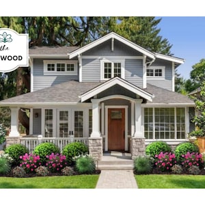 The Elmwood - Elegant Front Garden Design | Customizable Landscape Design | Classic Landscape Plan for Zones 5-8