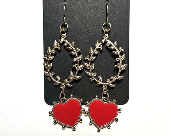 Valentine hearts/handmade/dangling earrings/gold/