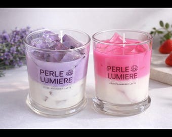 Set di candele Iced Latte – Matcha alla lavanda e fragola / Candele da dessert estetiche / Set regalo di candele in cera di soia / Grazioso complemento d'arredo
