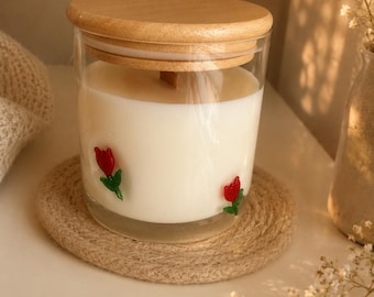 Serenidad de Lavanda / Vela artesanal de cera de soja con mecha de madera / Decoración floral acogedora para el hogar / Aroma relajante a lavanda