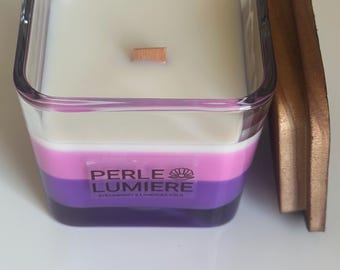 Vela em camadas com aroma de morango e lavanda, vela artesanal de cera de soja rosa, roxa e branca, decoração perfumada feita à mão.