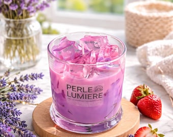 Iced Lavender Strawberry Latte Candle | Soy Wax Dessert Candle | Lavender & Strawberry Scented | Aesthetic Gift for Mom, Teacher Gift, Sprin