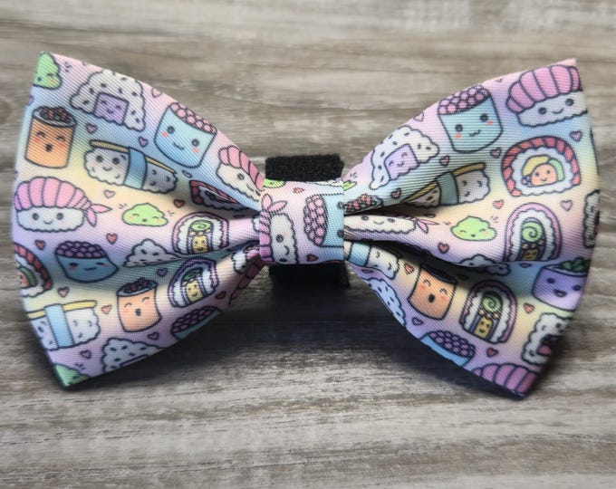 Sushi Date Night Print Dog Bow Tie: Boy Dog Puppy Accessory (4.5" x 3.75")