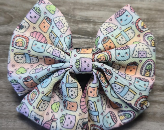 Girl Dog Sailor Bow: Sushi Date Night Print Dog Puppy Accessory
