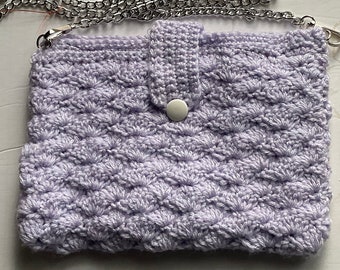 Lavender Shoulder Crossbody Bag Hand Crocheted Lined