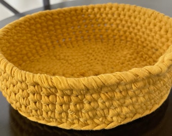 Multi-use Handled Gold Medium Basket Hand Crocheted T-shirt Yarn