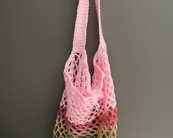 Rainbow market bag hand crocheted shopping bag