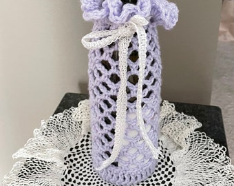 Purple or Pink Hand Crocheted Bottle Bag Holder Wine or Other Wrap Around bottle