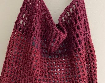 Maroon red market bag hand crocheted shopping bag