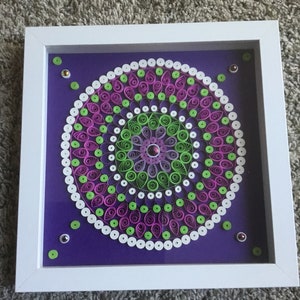 Quilled Mandala in 8” x 8” white glass frame