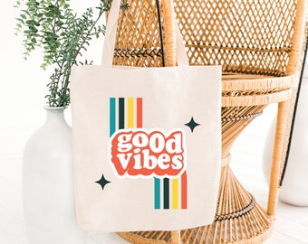 Vintage cotton tote bag Good vibes