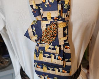 Women's Necktie Necklace with Vintage Brooch
