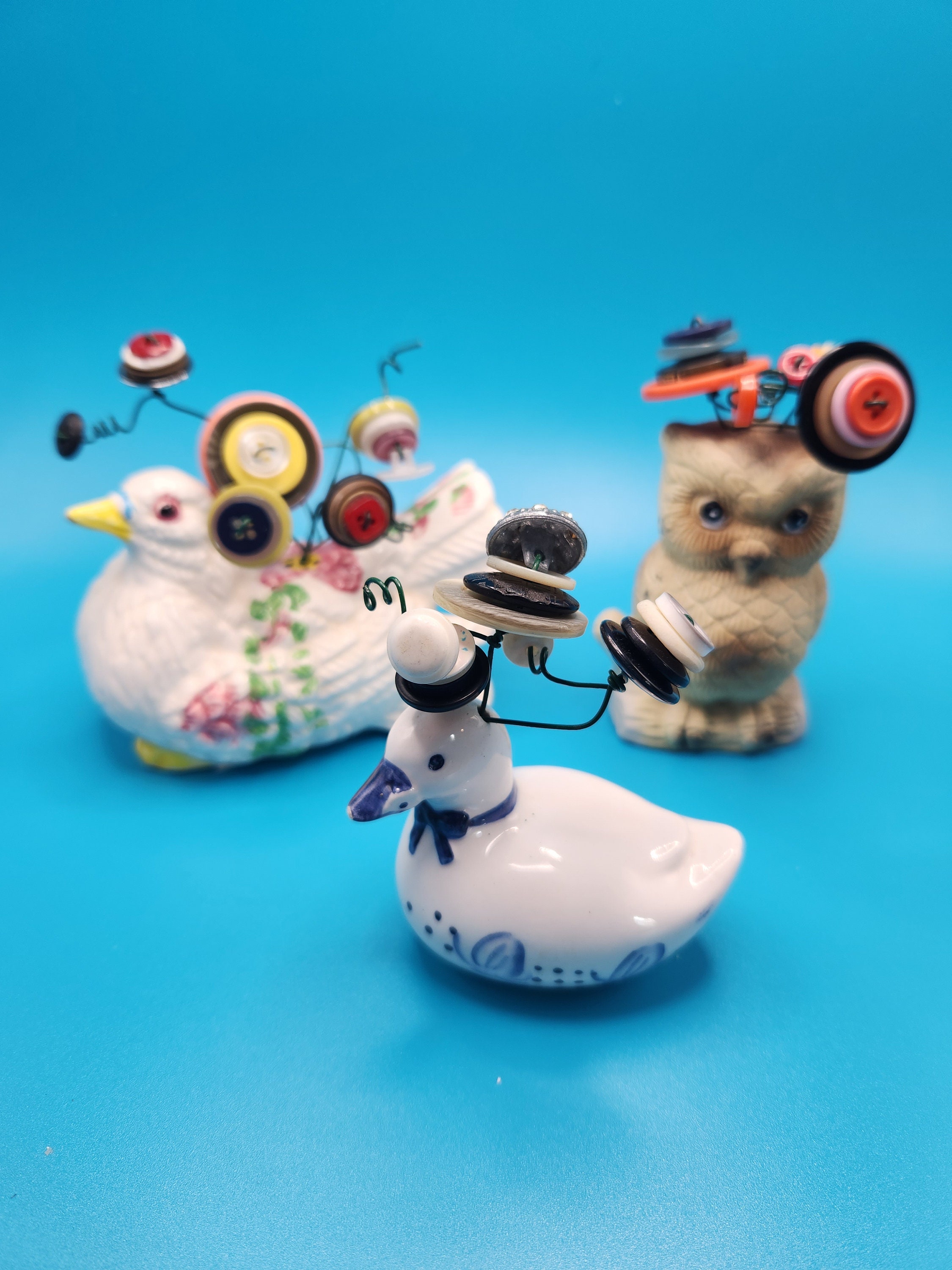 Vintage Button Bouquets, Duck and Owl available