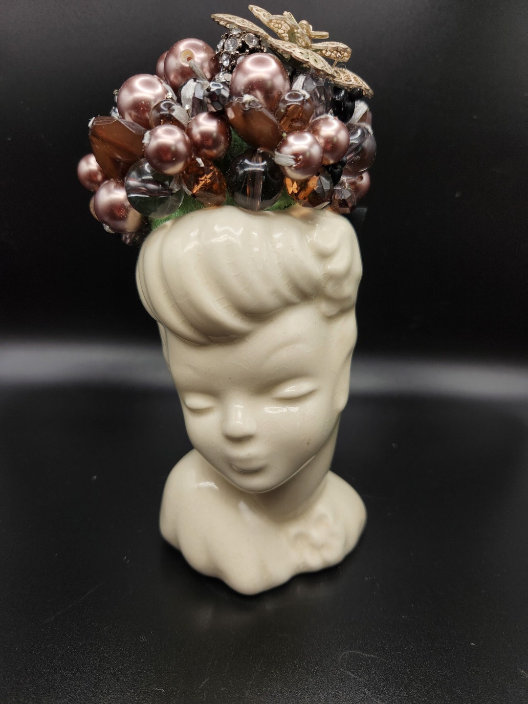 Vintage Glamour Girl Head Vase Adorned Etsy