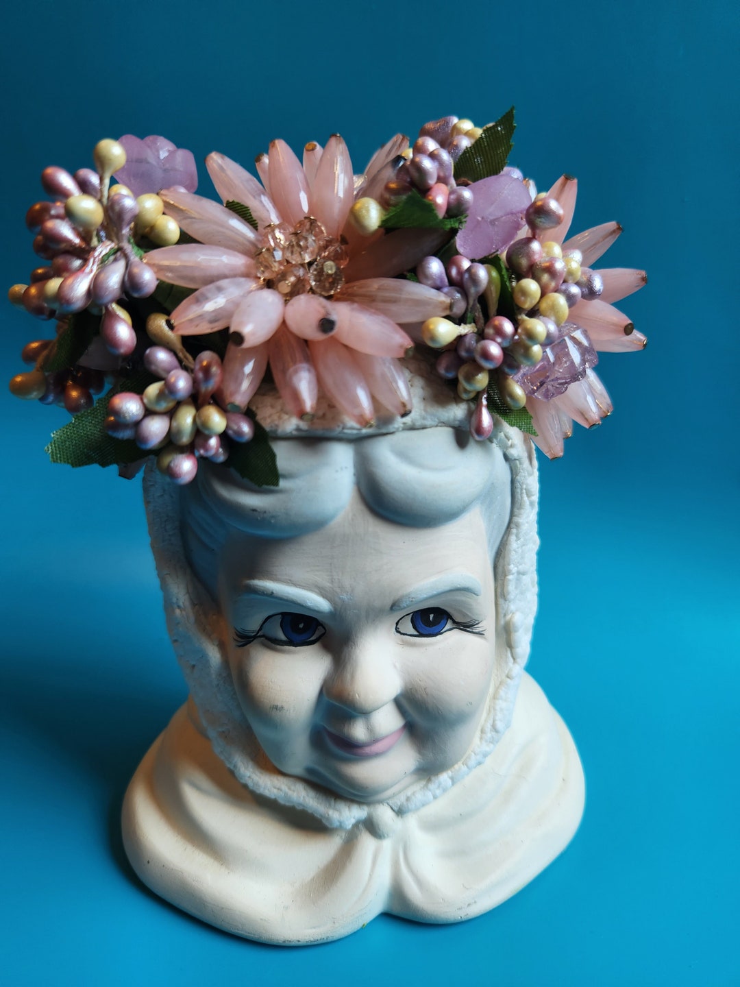 Mrs. Claus Adorned Head Vase With Vintage Jewelry Etsy