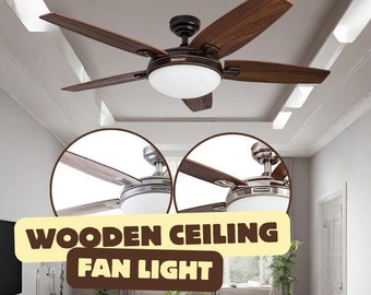 Ceiling fan with lights Wooden Ceiling Fans Carmel, 48 Inch Indoor LED Ceiling Fan with Light, Remote Control, Dual Mounting Options,