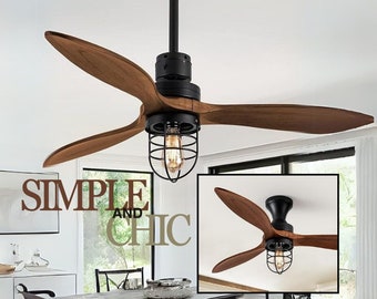 Simple And Chic wooden ceiling fan light, 52In Industrial Outdoor Rustic Ceiling Fan with Light Modern Bedroom 3 Blade Wood ceiling fan