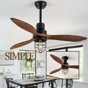 Simple And Chic wooden ceiling fan light, 52In Industrial Outdoor Rustic Ceiling Fan with Light Modern Bedroom 3 Blade Wood ceiling fan