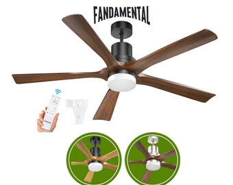 52” Walnut WOODEN Ceiling Fan Light, 1200 Lumens, 18W LED, 5 Wood Blades and Reversible DC Motor, for Bedroom and Living Room Remote Control